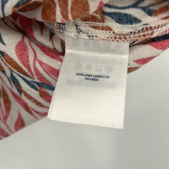 Lands End Button Front Shirt Womens Medium Leaf Print Tropical Linen Long Sleeve - Picture 6 of 12